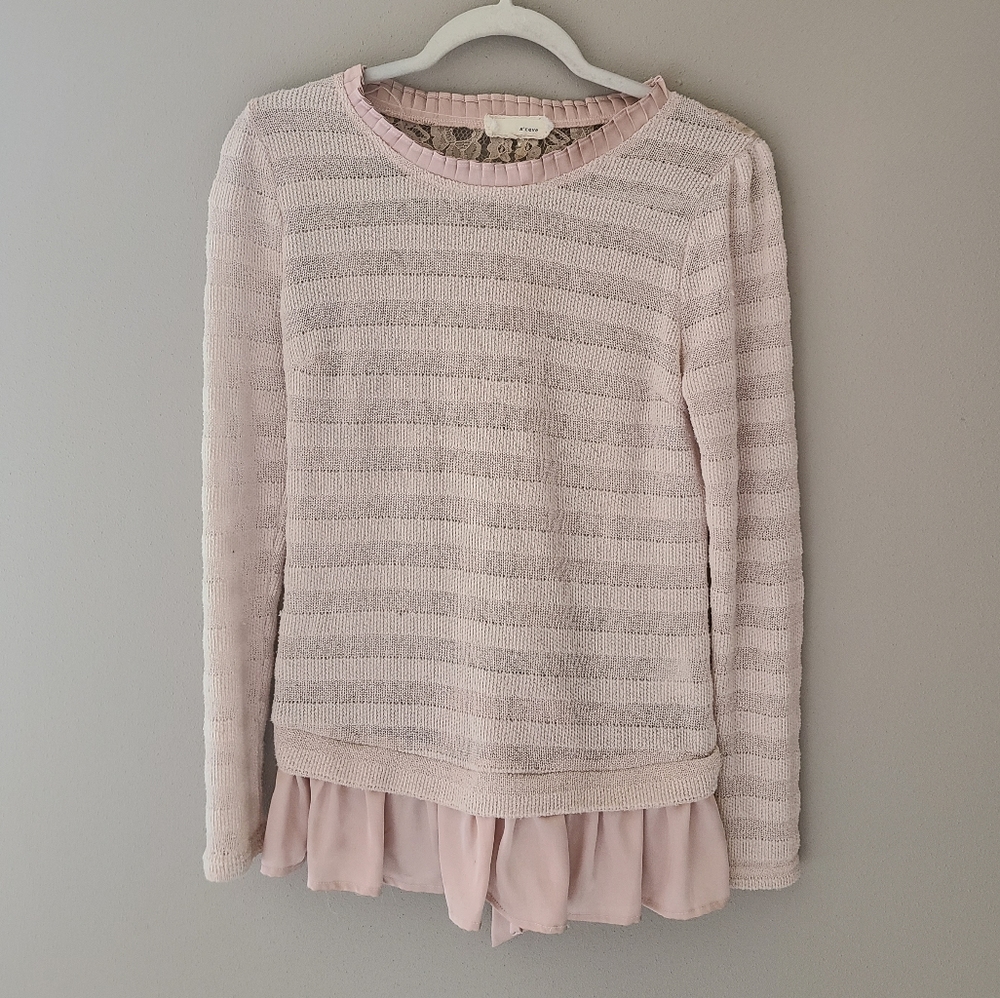 a'reve Ruffle and Lace Sweater, Size Large